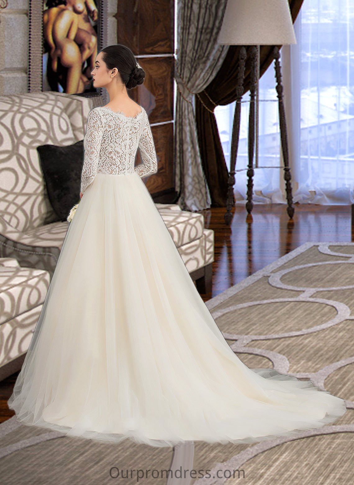 Makaila Ball-Gown/Princess V-neck Court Train Tulle Lace Wedding Dress HDP0013756