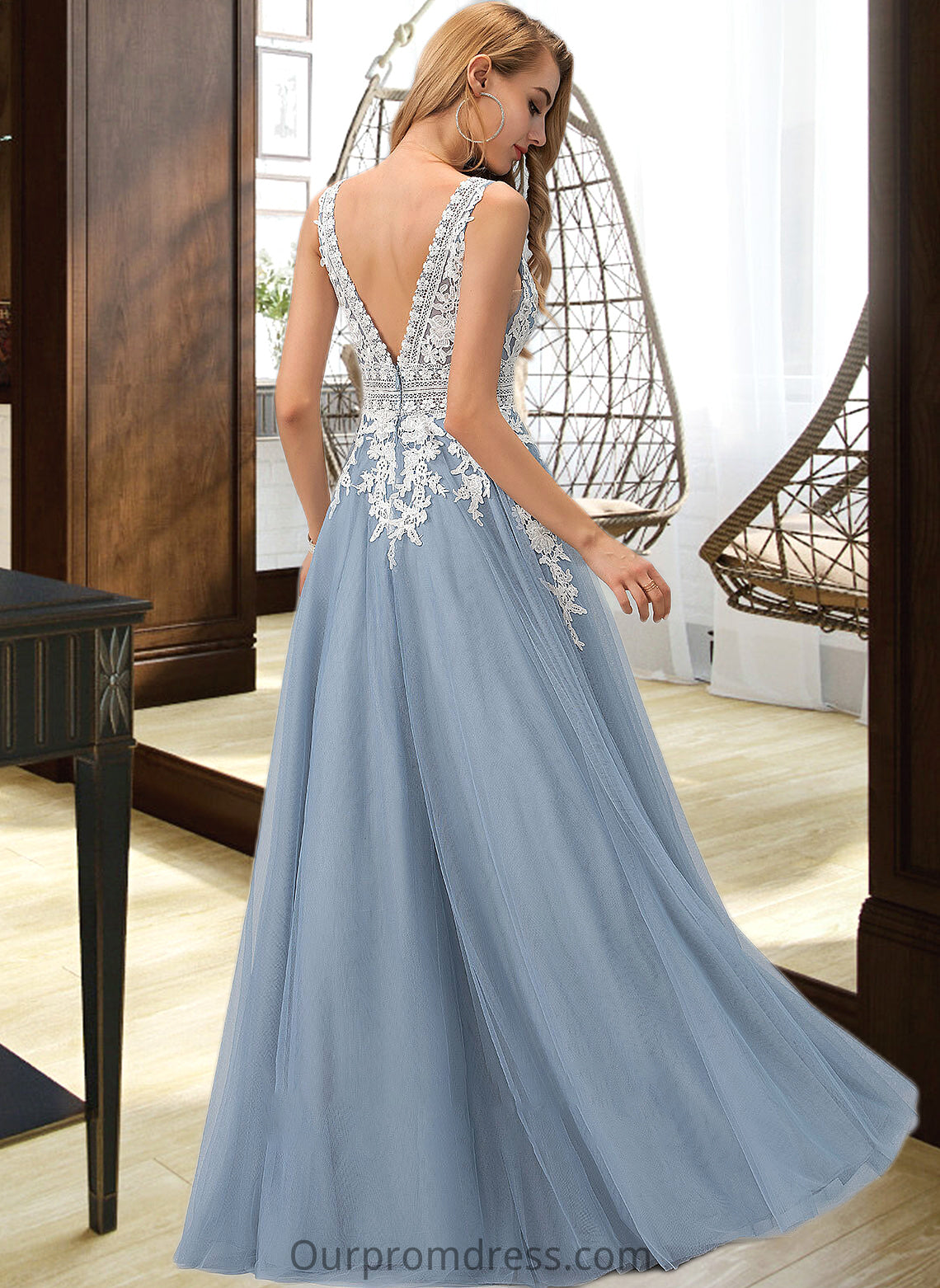 Kayden Ball-Gown/Princess V-neck Floor-Length Tulle Wedding Dress With Lace HDP0013763