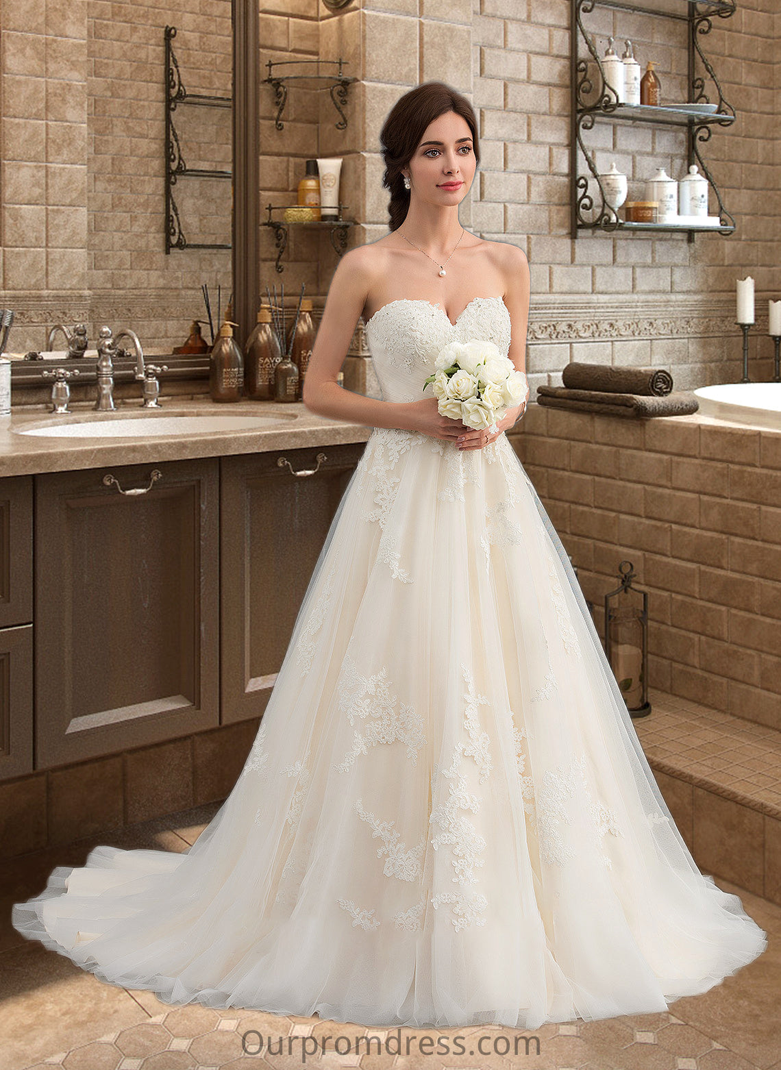 Michelle Ball-Gown/Princess Sweetheart Court Train Tulle Wedding Dress With Ruffle Beading HDP0013766