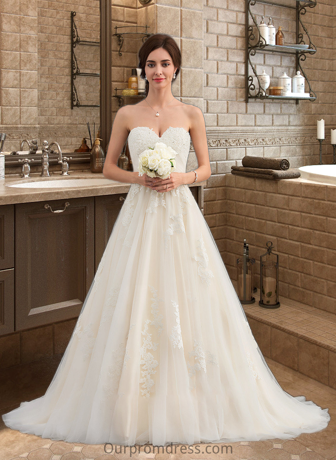 Michelle Ball-Gown/Princess Sweetheart Court Train Tulle Wedding Dress With Ruffle Beading HDP0013766