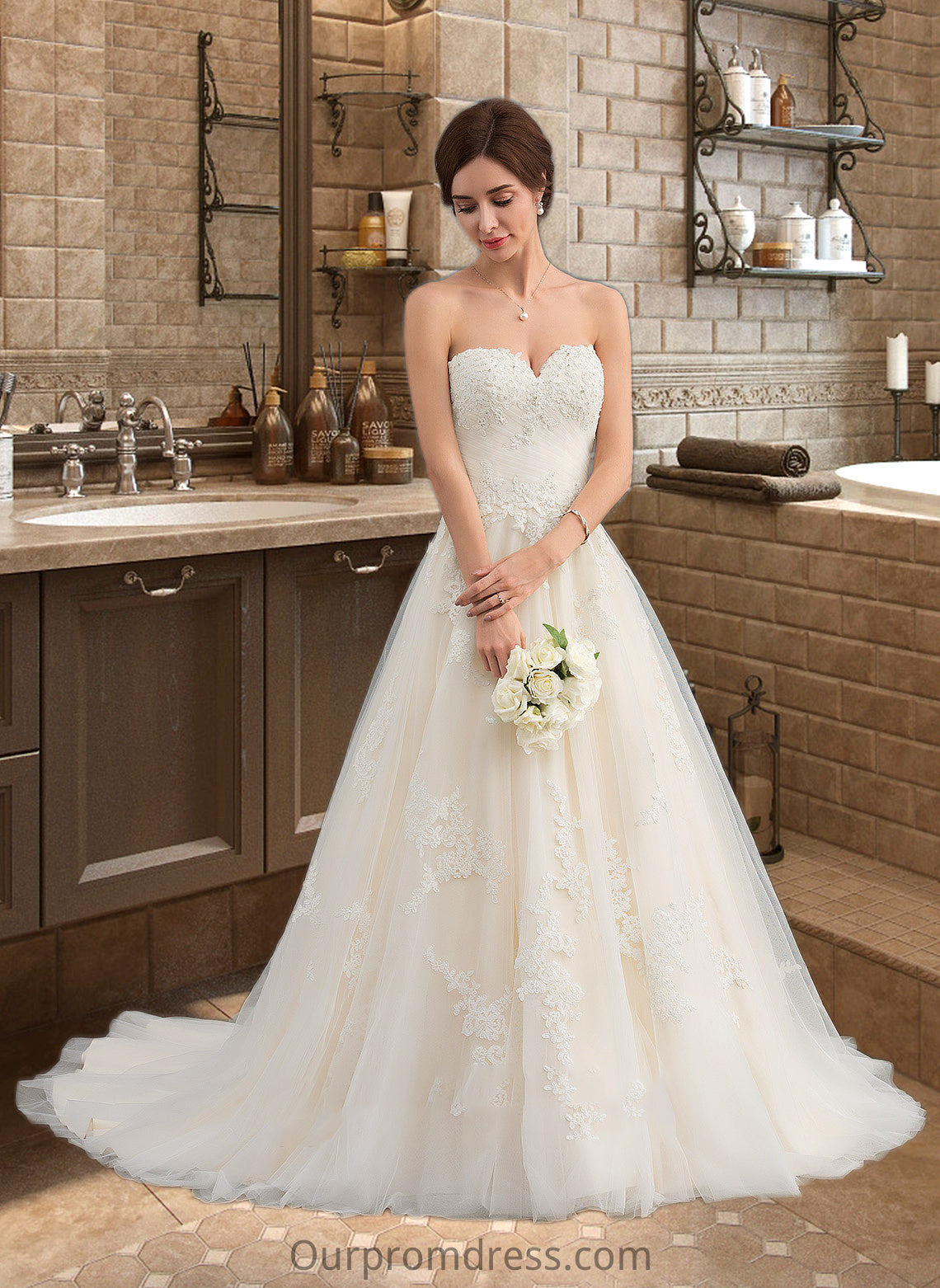 Michelle Ball-Gown/Princess Sweetheart Court Train Tulle Wedding Dress With Ruffle Beading HDP0013766