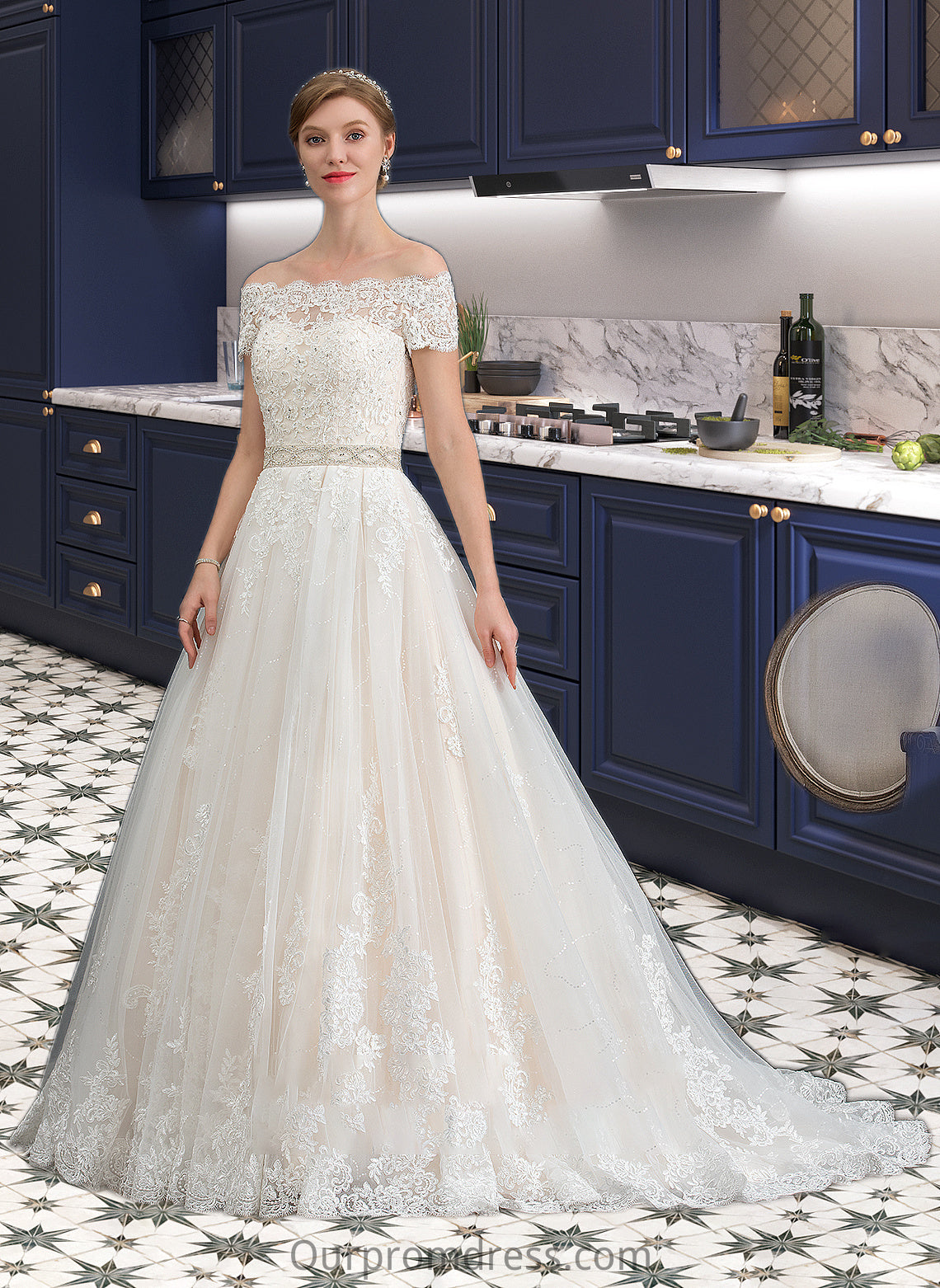 Jakayla Ball-Gown/Princess Court Train Tulle Wedding Dress With Beading Sequins HDP0013770