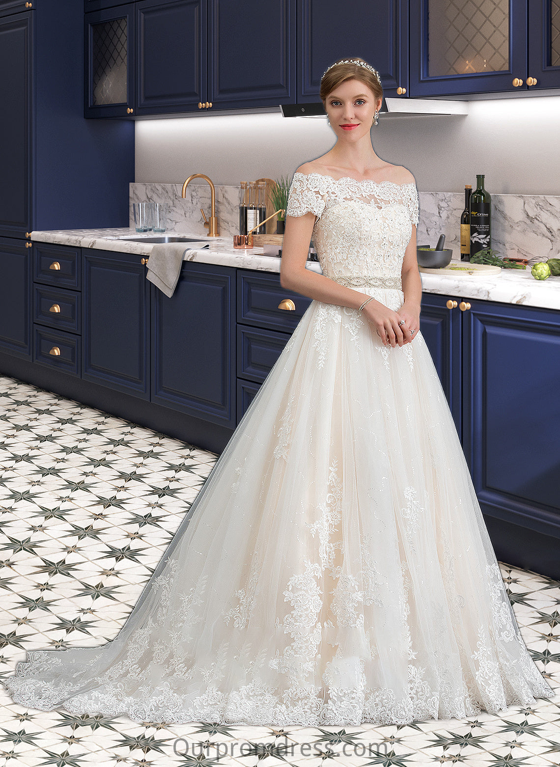 Jakayla Ball-Gown/Princess Court Train Tulle Wedding Dress With Beading Sequins HDP0013770