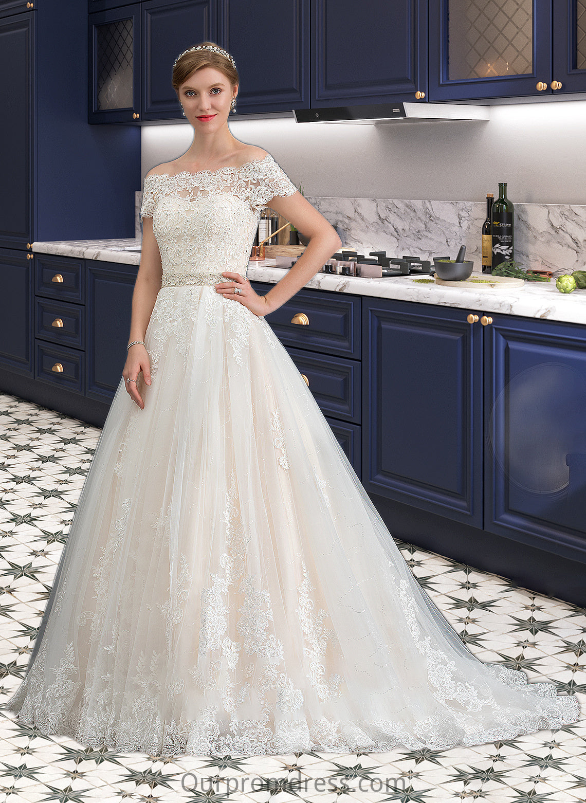 Jakayla Ball-Gown/Princess Court Train Tulle Wedding Dress With Beading Sequins HDP0013770