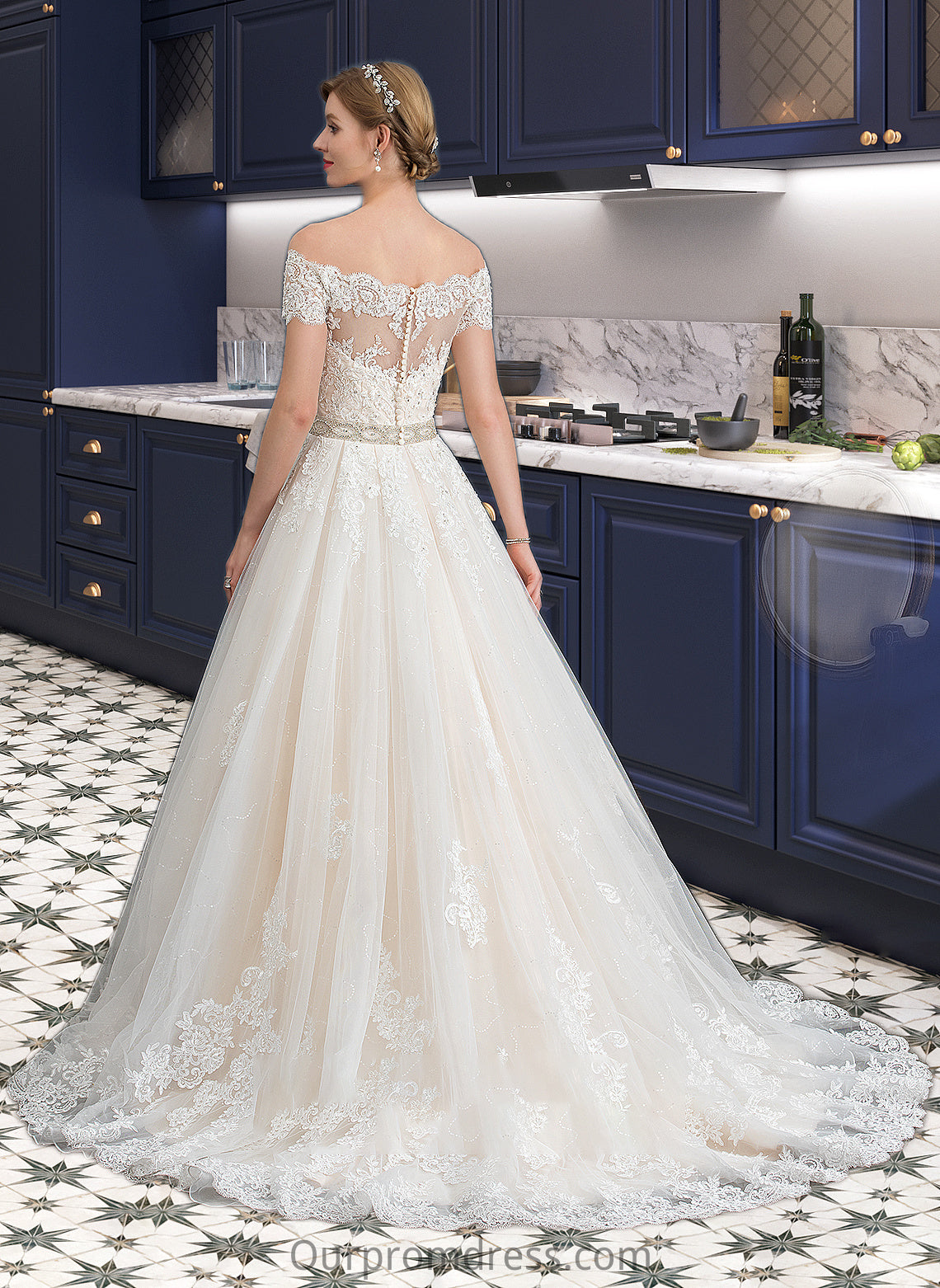 Jakayla Ball-Gown/Princess Court Train Tulle Wedding Dress With Beading Sequins HDP0013770