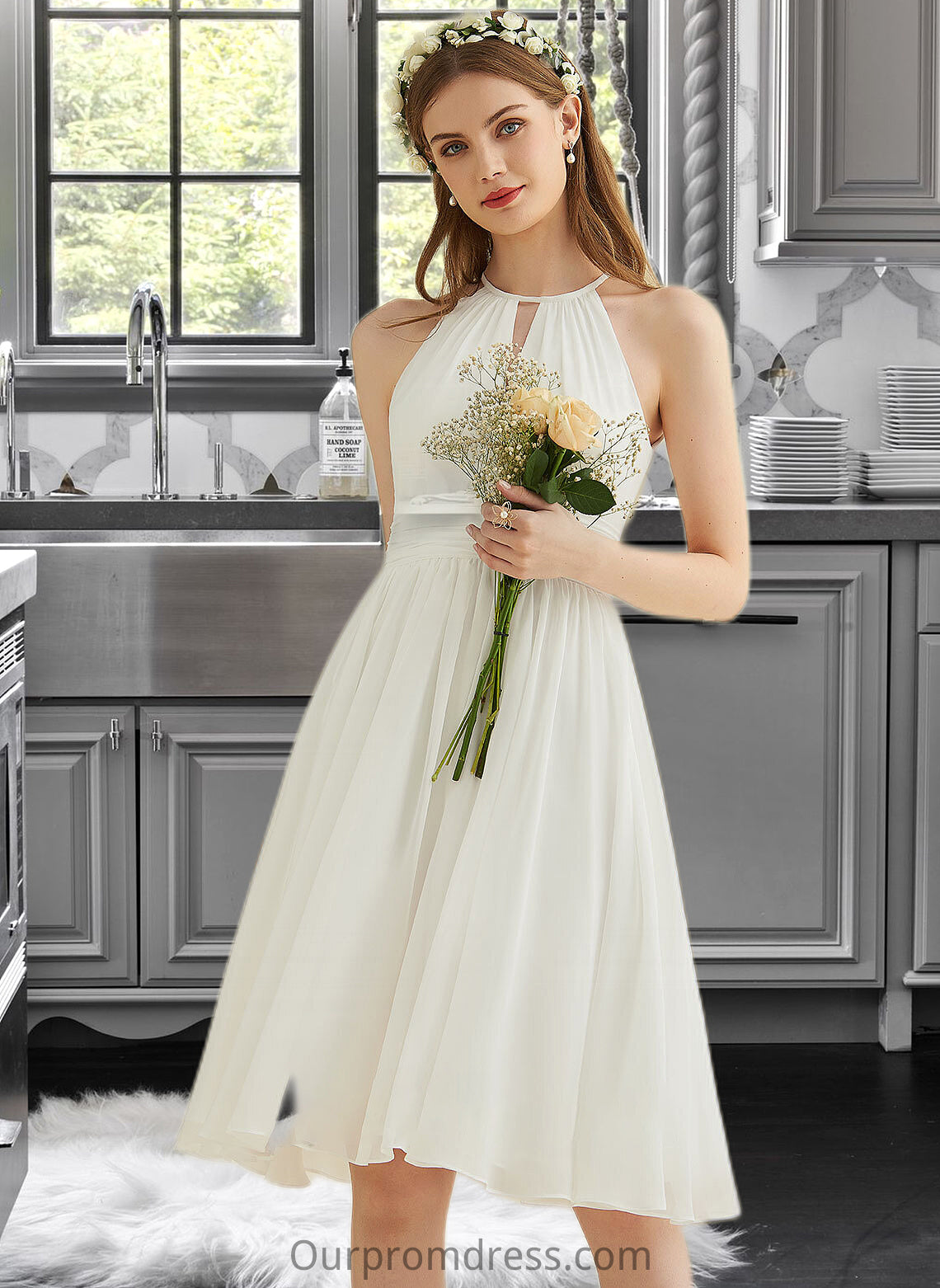 Cynthia A-Line Knee-Length Chiffon Wedding Dress HDP0013778