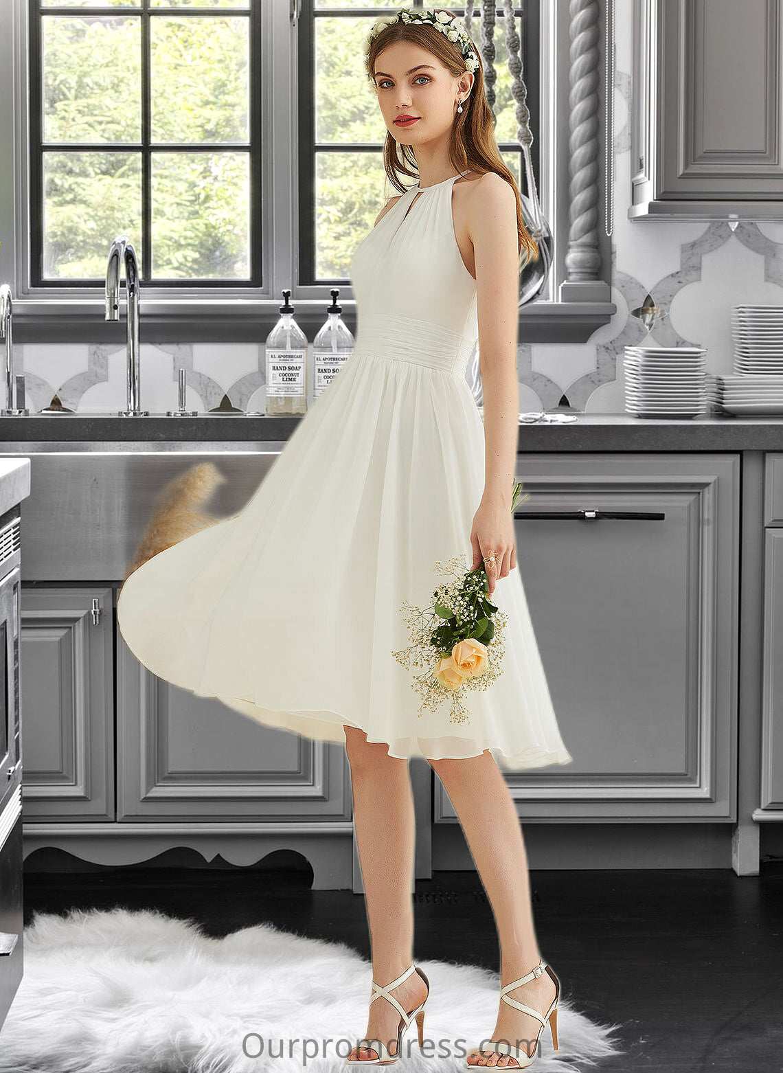 Cynthia A-Line Knee-Length Chiffon Wedding Dress HDP0013778