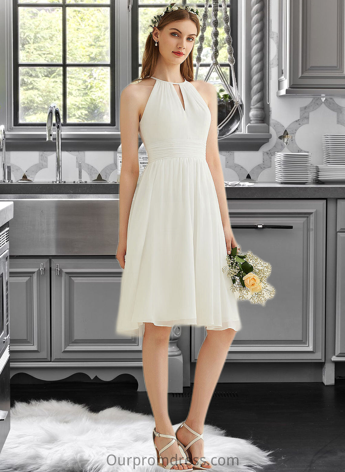 Cynthia A-Line Knee-Length Chiffon Wedding Dress HDP0013778