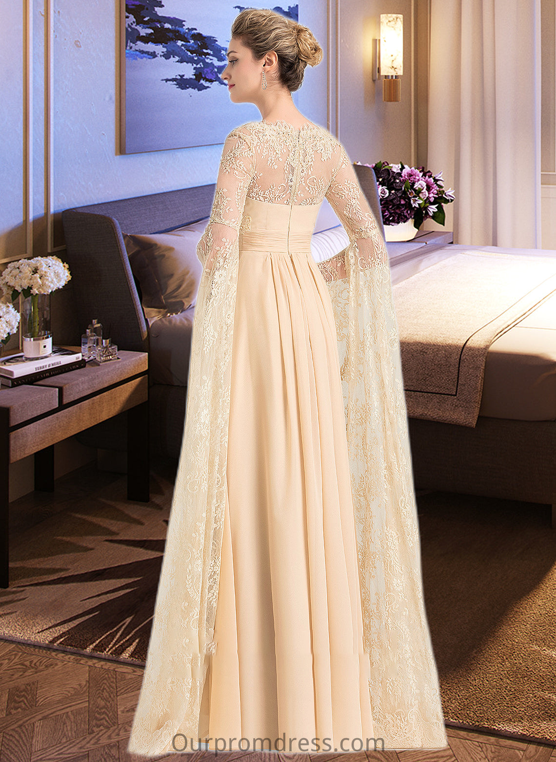 Laci A-Line Square Neckline Floor-Length Chiffon Wedding Dress With Ruffle Beading HDP0013783