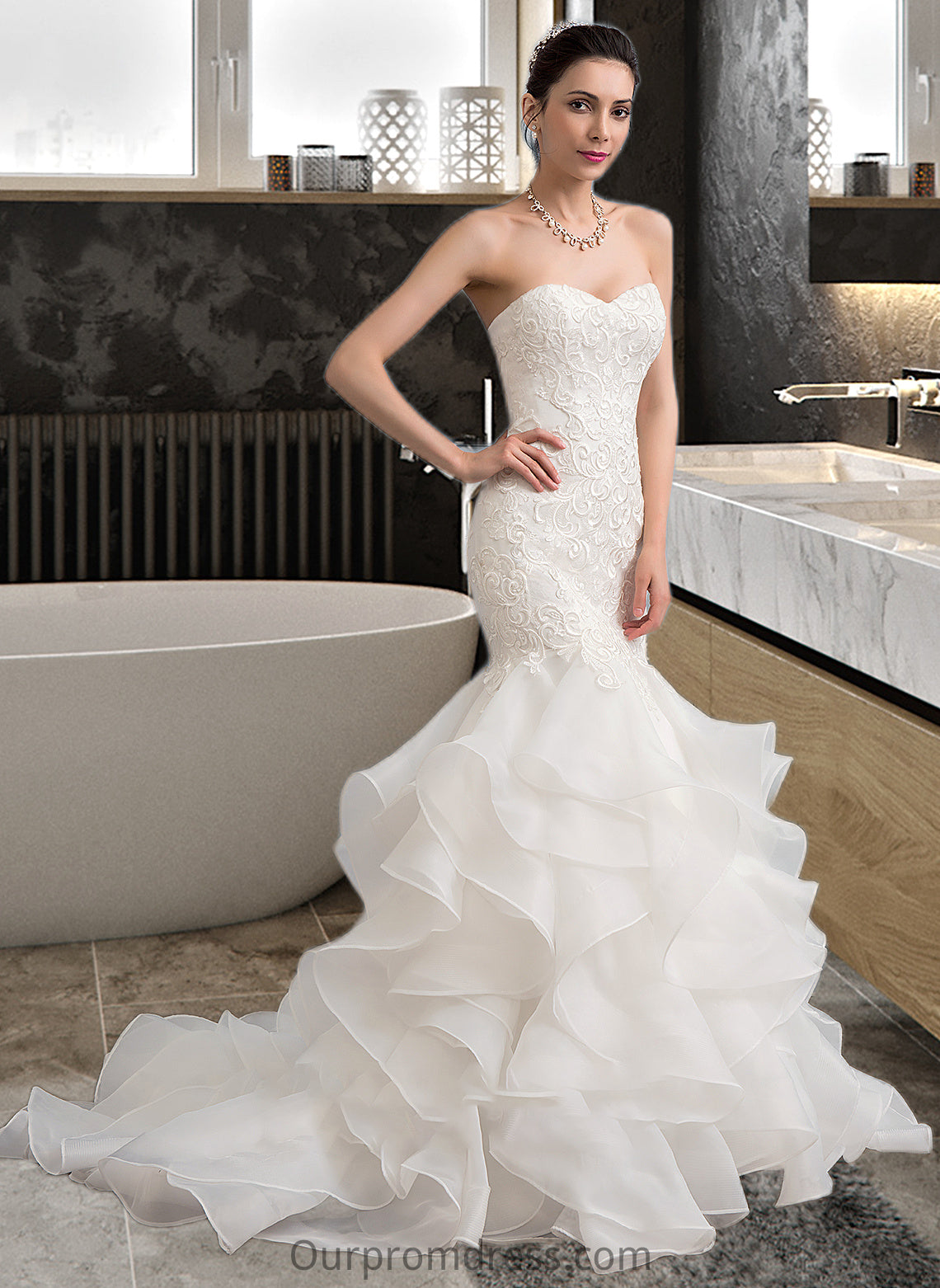 Noelle Trumpet/Mermaid Sweetheart Sweep Train Organza Lace Wedding Dress HDP0013786