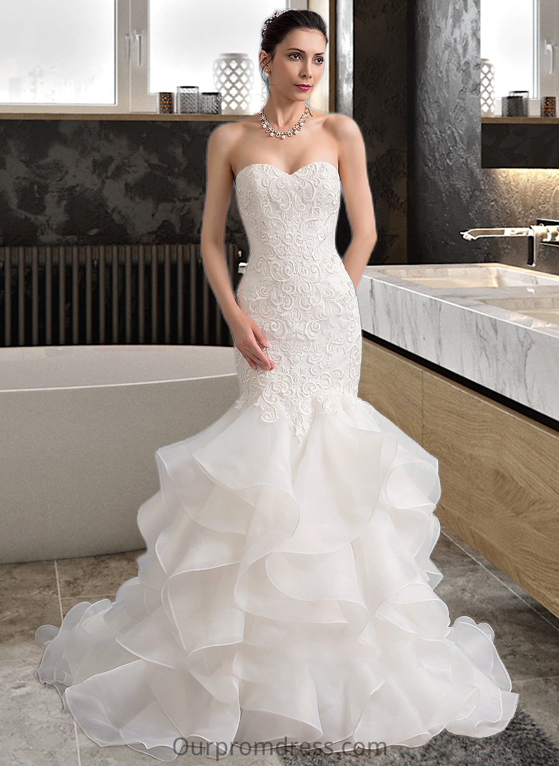 Noelle Trumpet/Mermaid Sweetheart Sweep Train Organza Lace Wedding Dress HDP0013786