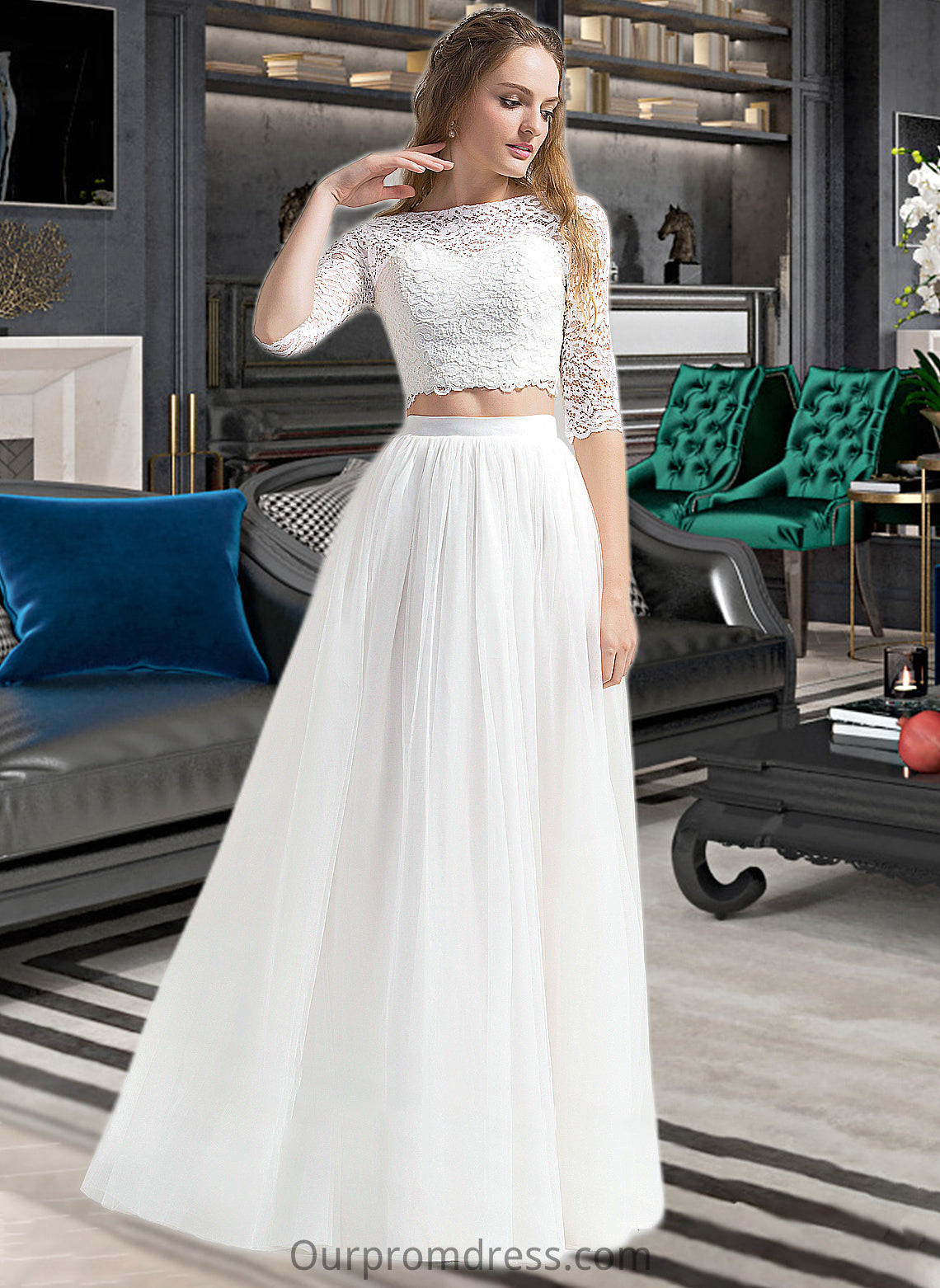 Cheyenne A-Line Scoop Neck Floor-Length Tulle Wedding Dress HDP0013787