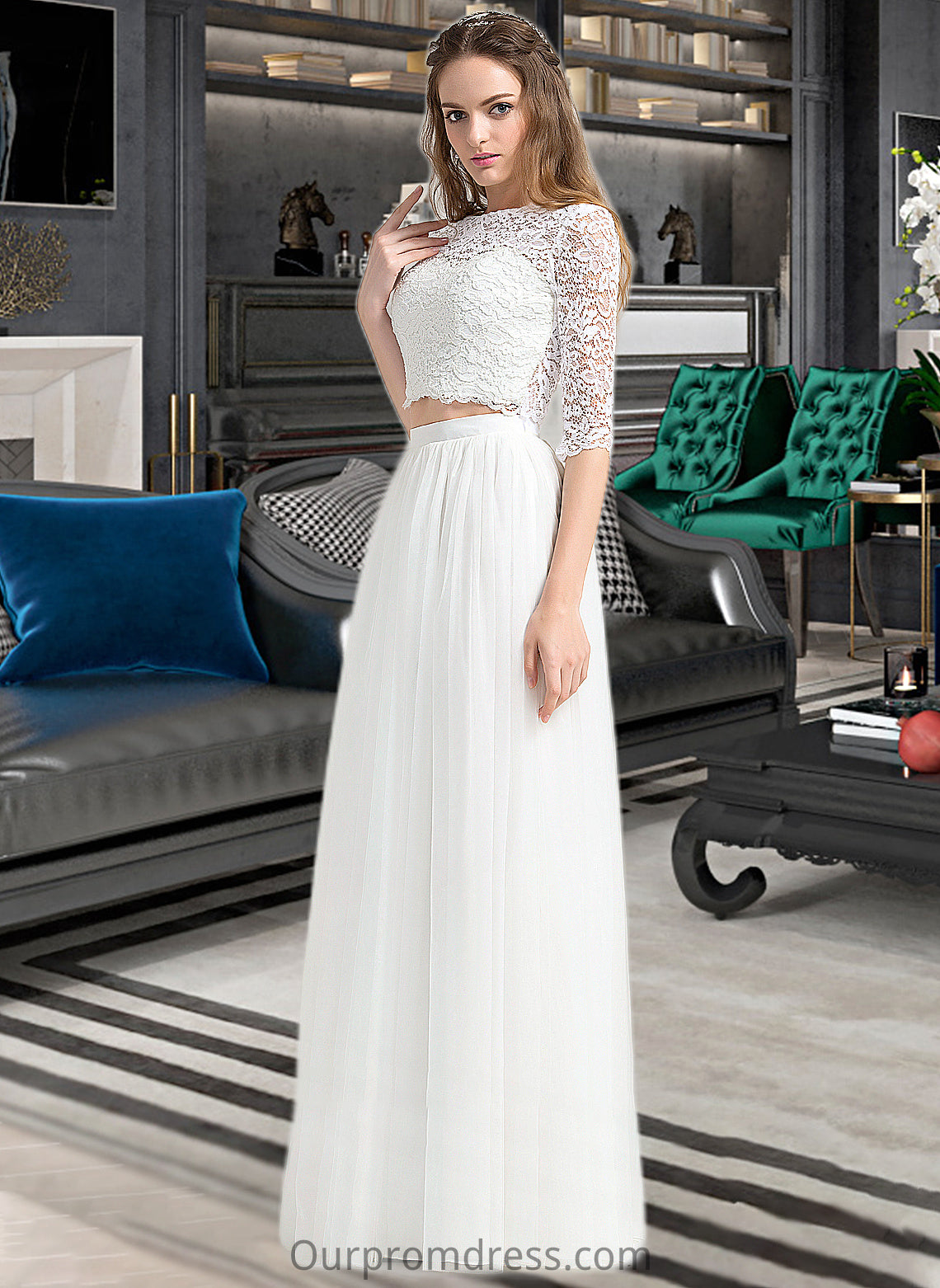 Cheyenne A-Line Scoop Neck Floor-Length Tulle Wedding Dress HDP0013787