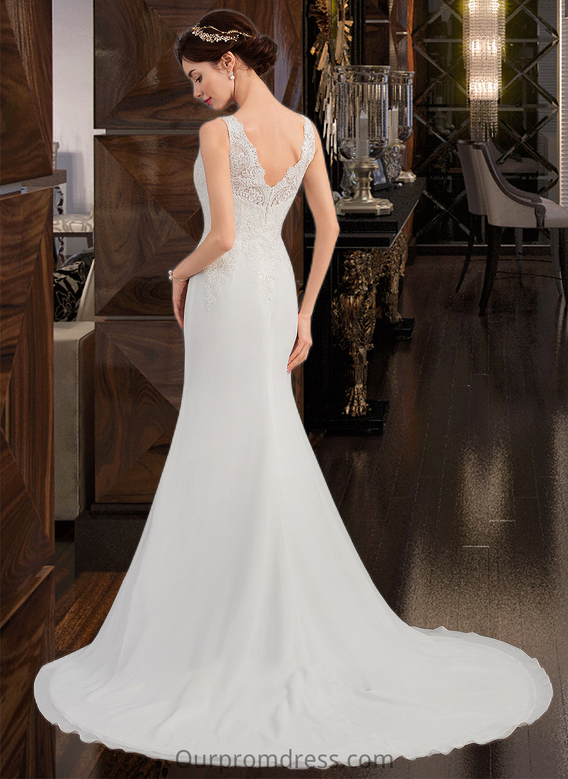 Carissa Trumpet/Mermaid V-neck Court Train Chiffon Wedding Dress HDP0013788