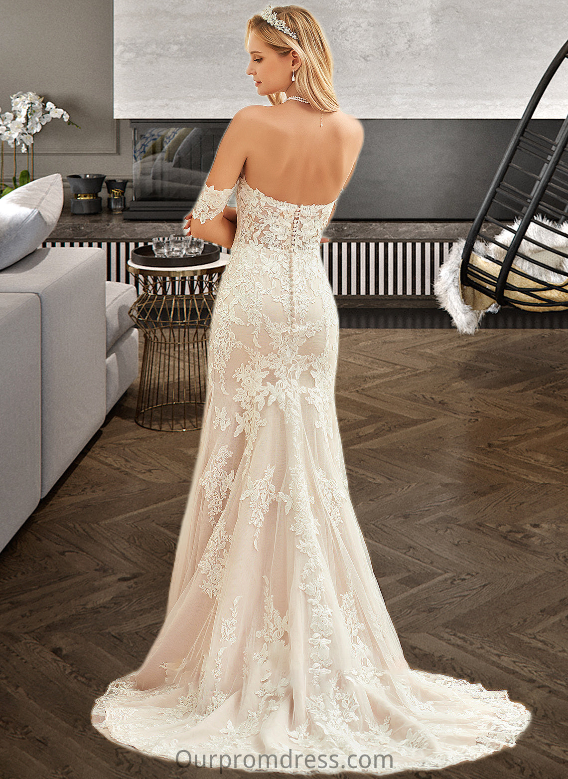 Kaliyah Trumpet/Mermaid Off-the-Shoulder Court Train Tulle Lace Wedding Dress HDP0013789