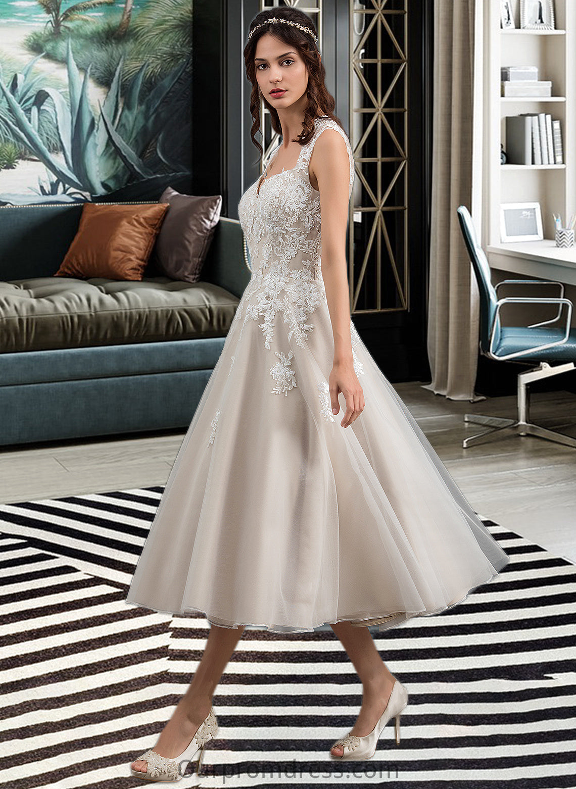 Lucy Ball-Gown/Princess Sweetheart Tea-Length Tulle Wedding Dress With Sequins HDP0013791