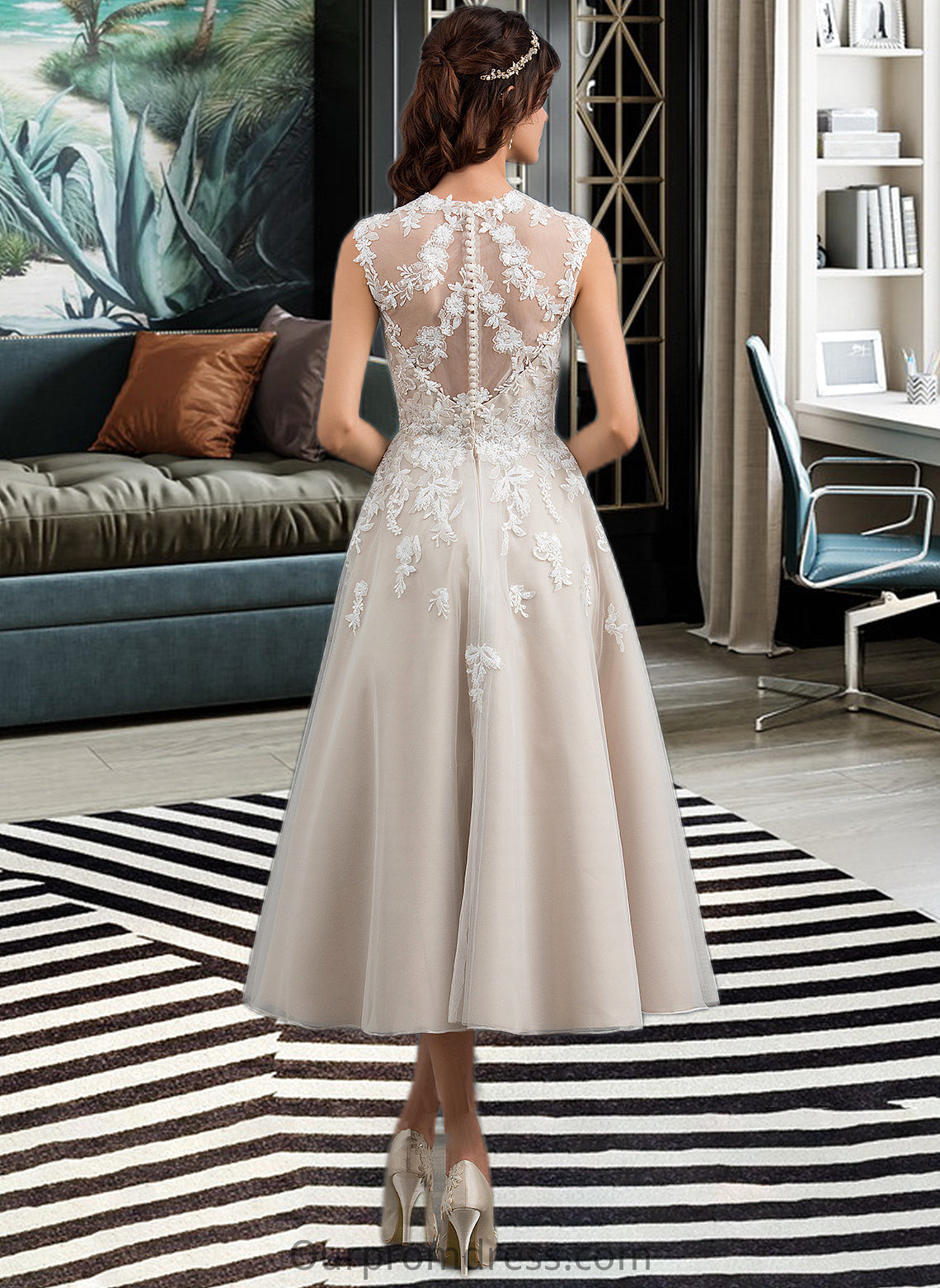 Lucy Ball-Gown/Princess Sweetheart Tea-Length Tulle Wedding Dress With Sequins HDP0013791