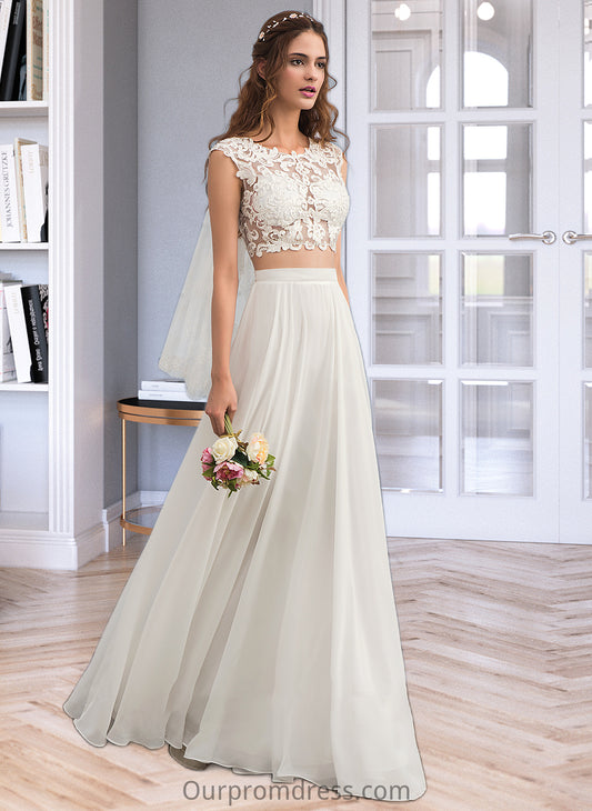 Carla A-Line Scoop Neck Floor-Length Chiffon Wedding Dress With Beading Sequins HDP0013799