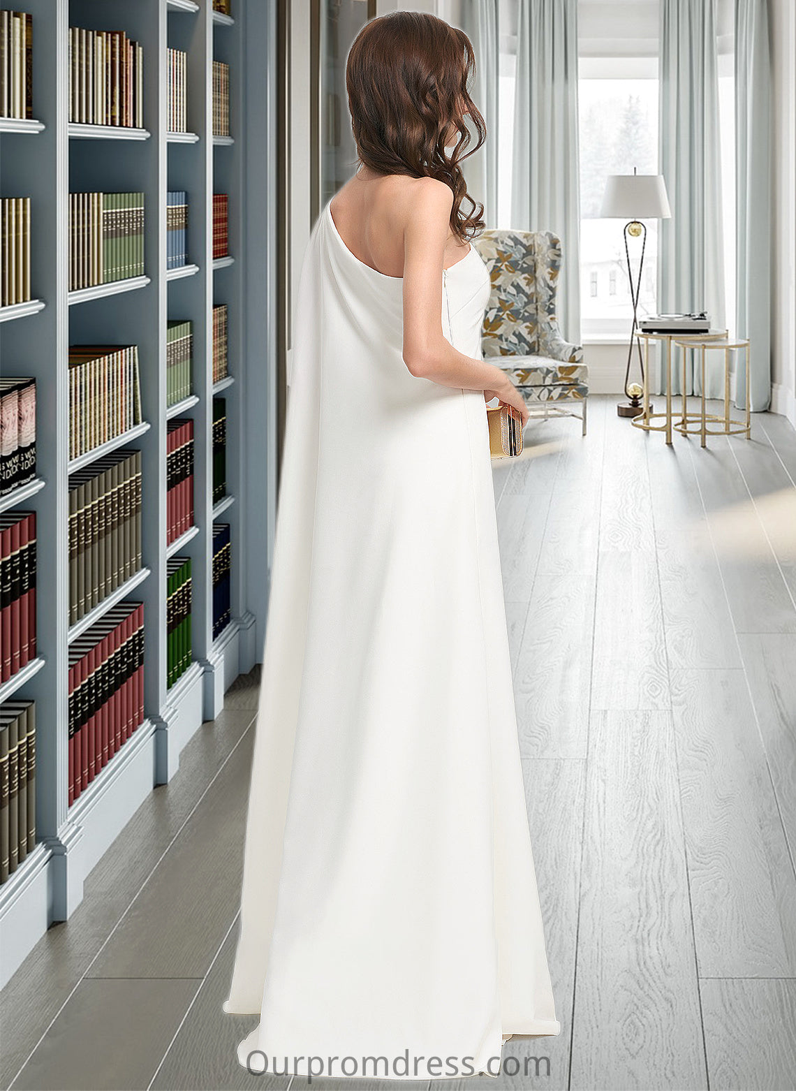 Diya Sheath/Column One-Shoulder Floor-Length Stretch Crepe Wedding Dress HDP0013801