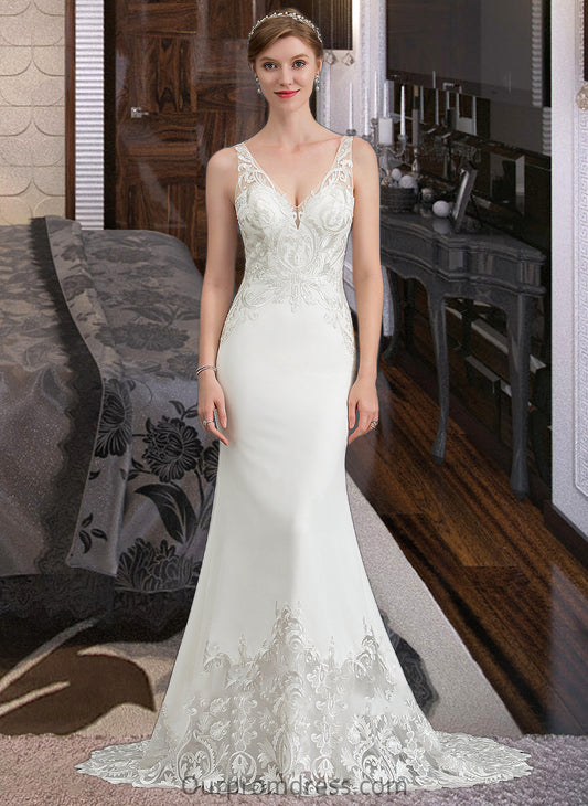 Bella Trumpet/Mermaid V-neck Court Train Stretch Crepe Wedding Dress HDP0013803