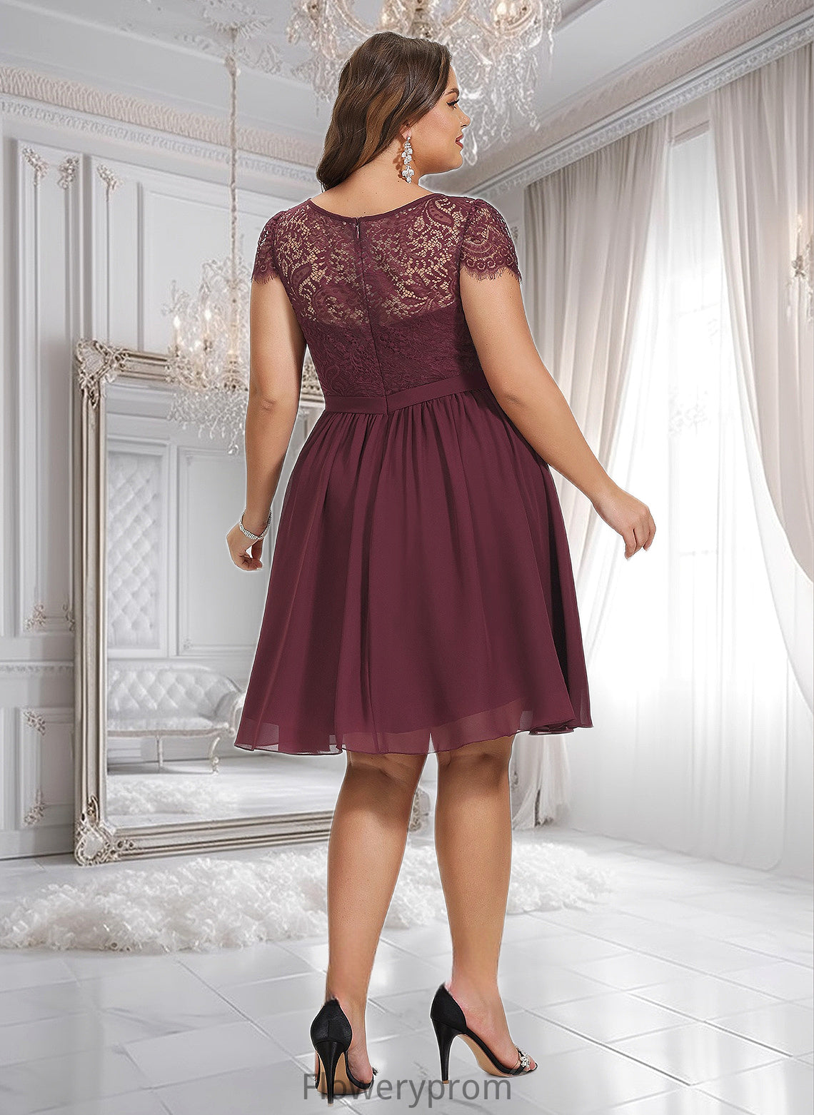 Piper A-line Scoop Knee-Length Lace Chiffon Homecoming Dress HDP0025698