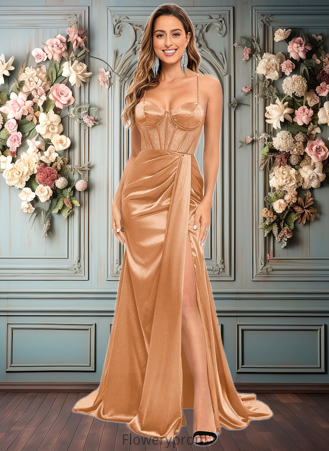 Nita Trumpet/Mermaid Sweetheart Sweep Train Stretch Satin Prom Dresses HDP0025836