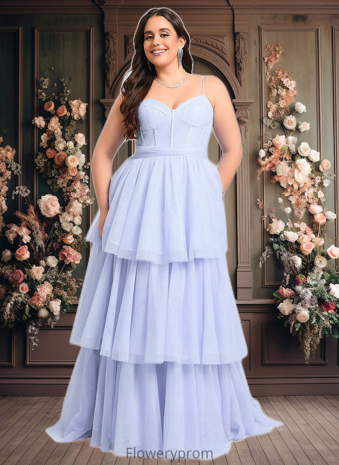 Karissa Ball-Gown/Princess Sweetheart Sweep Train Tulle Prom Dresses With Bow HDP0025843