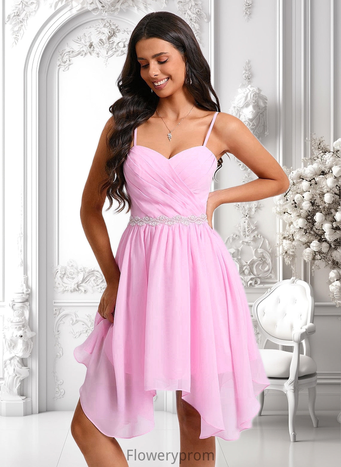 Rebecca A-line Sweetheart Asymmetrical Chiffon Homecoming Dress With Beading HDP0025690