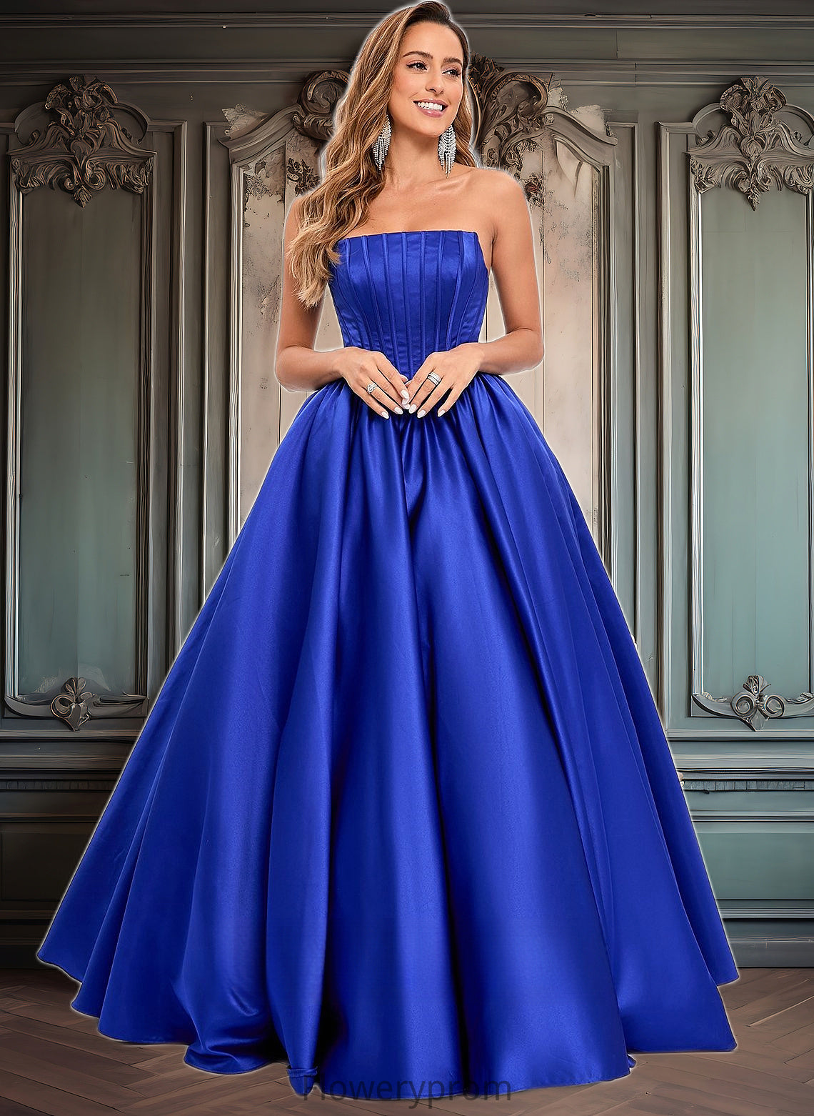 Beryl Ball-Gown/Princess Straight Floor-Length Satin Prom Dresses HDP0025831