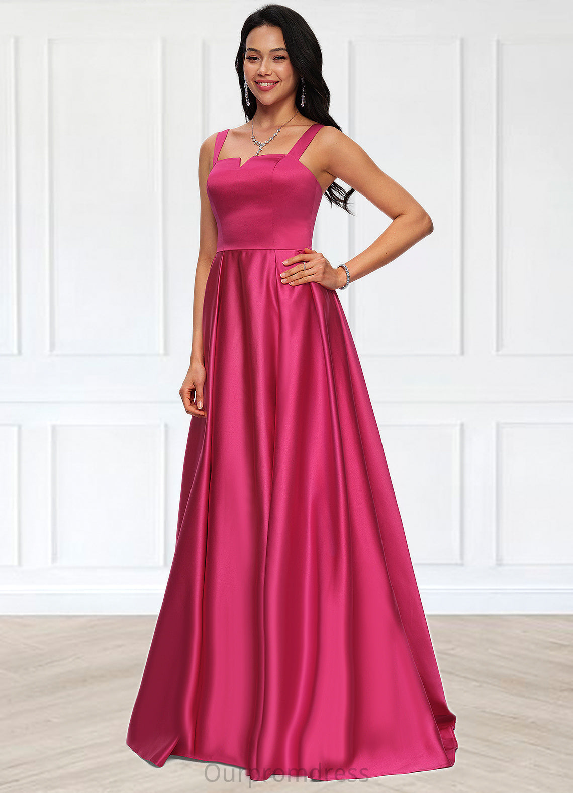 Aria Ball-Gown/Princess V-Neck Sweep Train Satin Prom Dresses HDP0022215