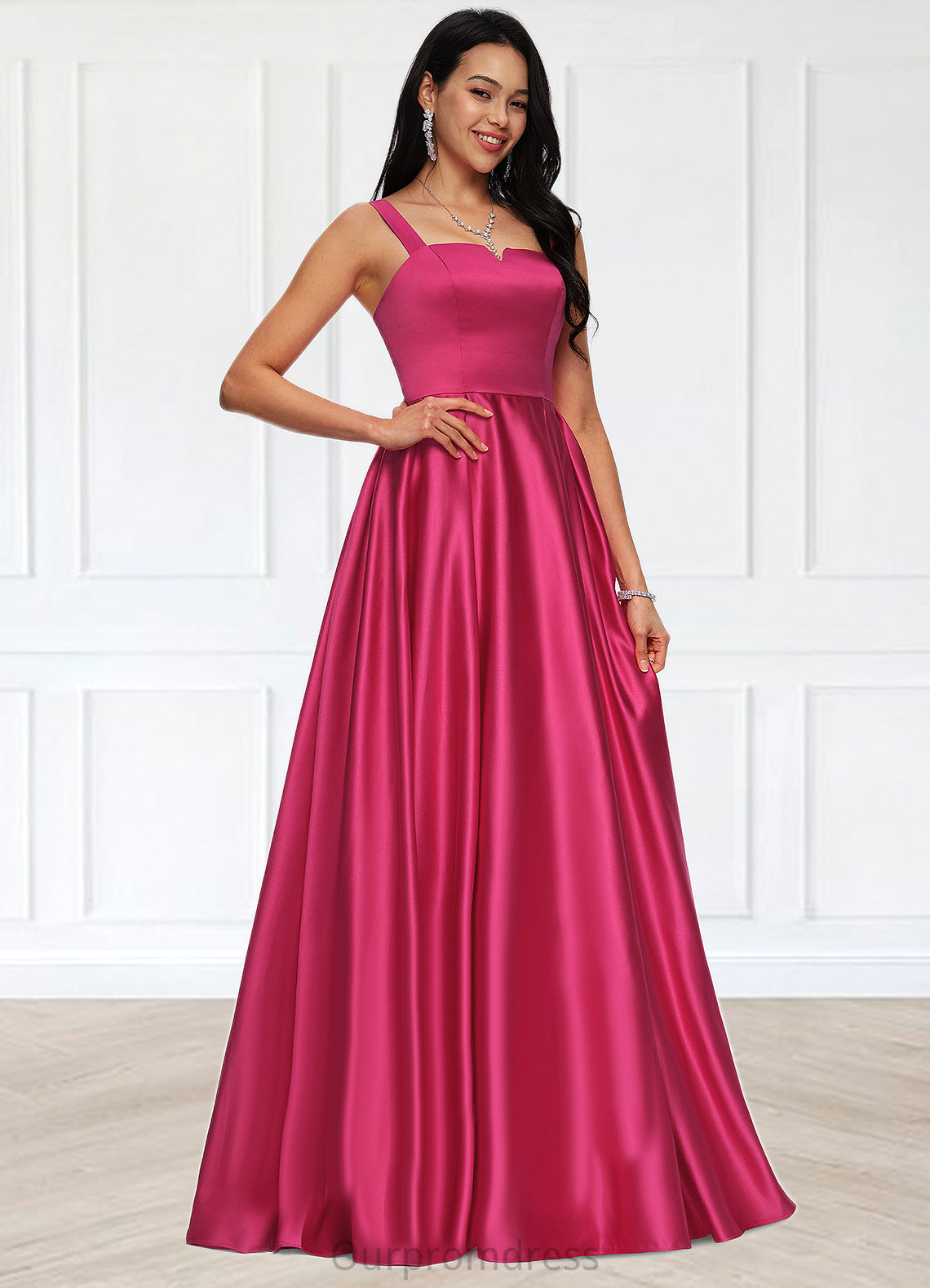 Aria Ball-Gown/Princess V-Neck Sweep Train Satin Prom Dresses HDP0022215