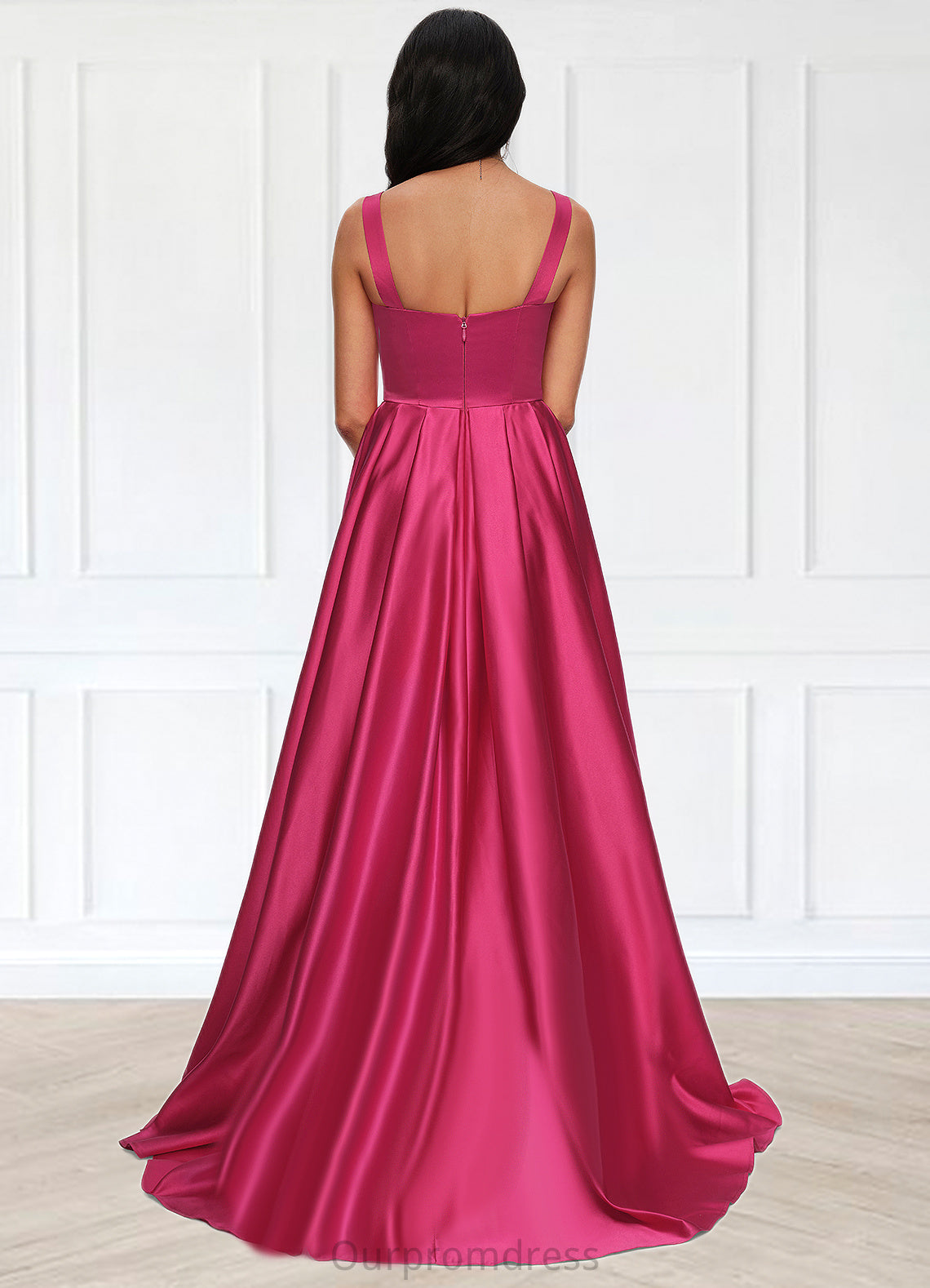 Aria Ball-Gown/Princess V-Neck Sweep Train Satin Prom Dresses HDP0022215