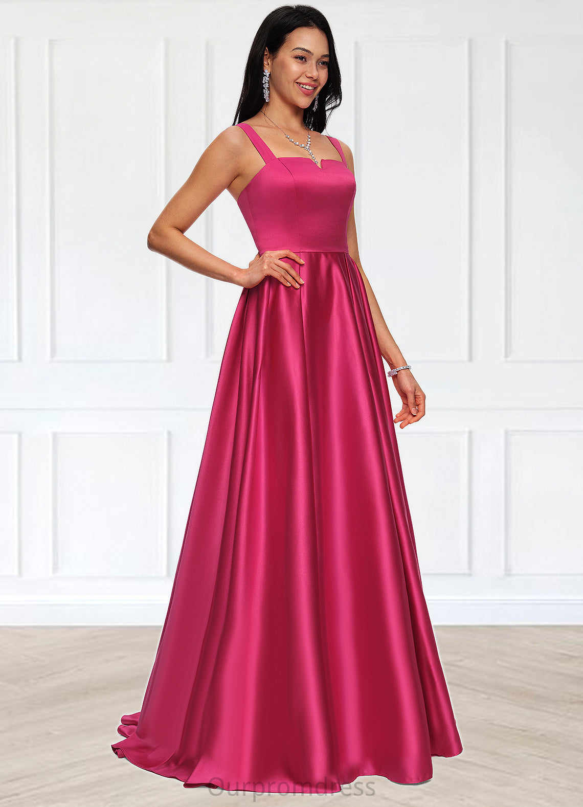 Aria Ball-Gown/Princess V-Neck Sweep Train Satin Prom Dresses HDP0022215