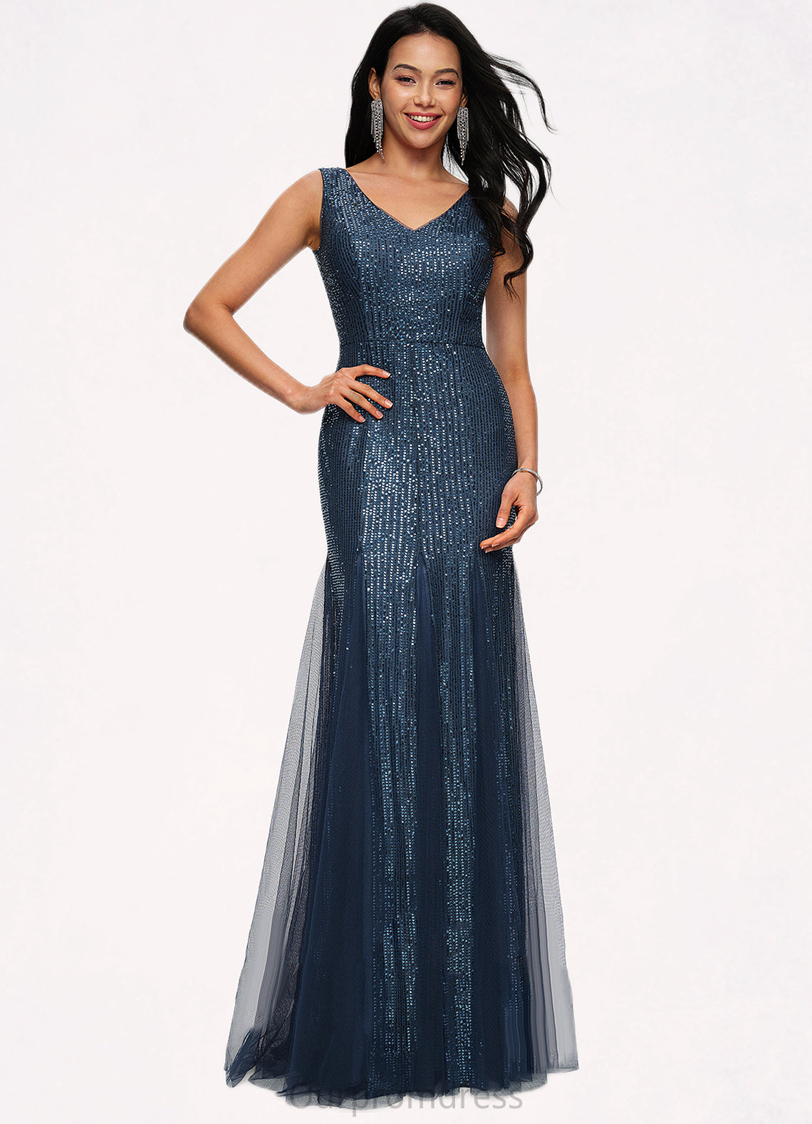 Denise Sheath/Column V-Neck Floor-Length Sequin Prom Dresses HDP0022218