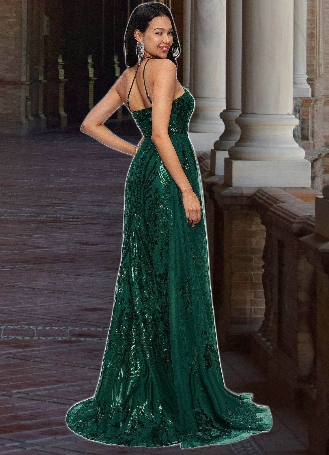 Jacquelyn Trumpet/Mermaid One Shoulder Sweep Train Sequin Prom Dresses With Sequins HDP0022226