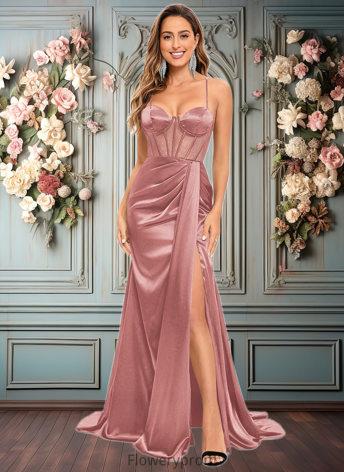 Nita Trumpet/Mermaid Sweetheart Sweep Train Stretch Satin Prom Dresses HDP0025836