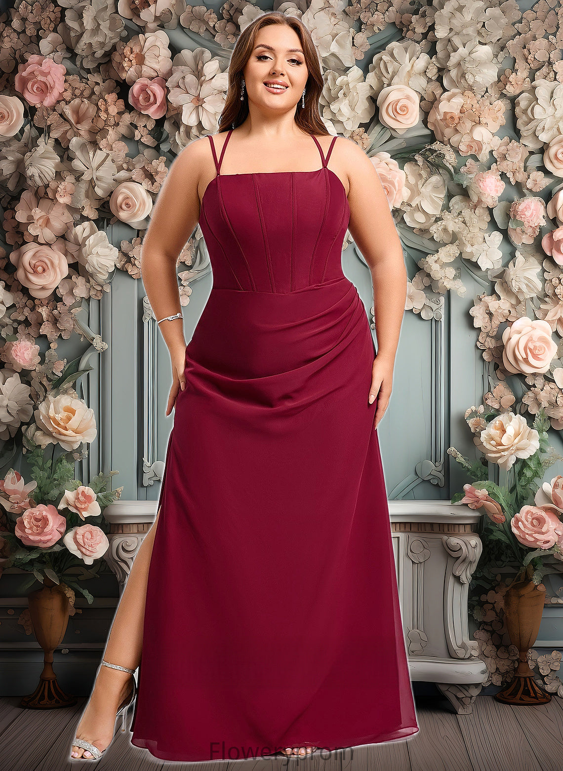 Cheryl Trumpet/Mermaid Square Floor-Length Chiffon Bridesmaid Dress HDP0025826