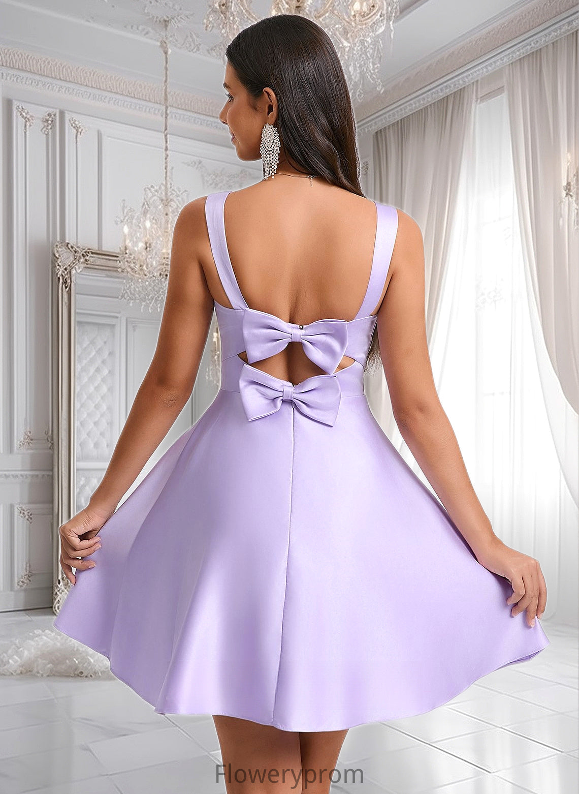 Saniya A-line Sweetheart Short Satin Homecoming Dress With Bow HDP0025682