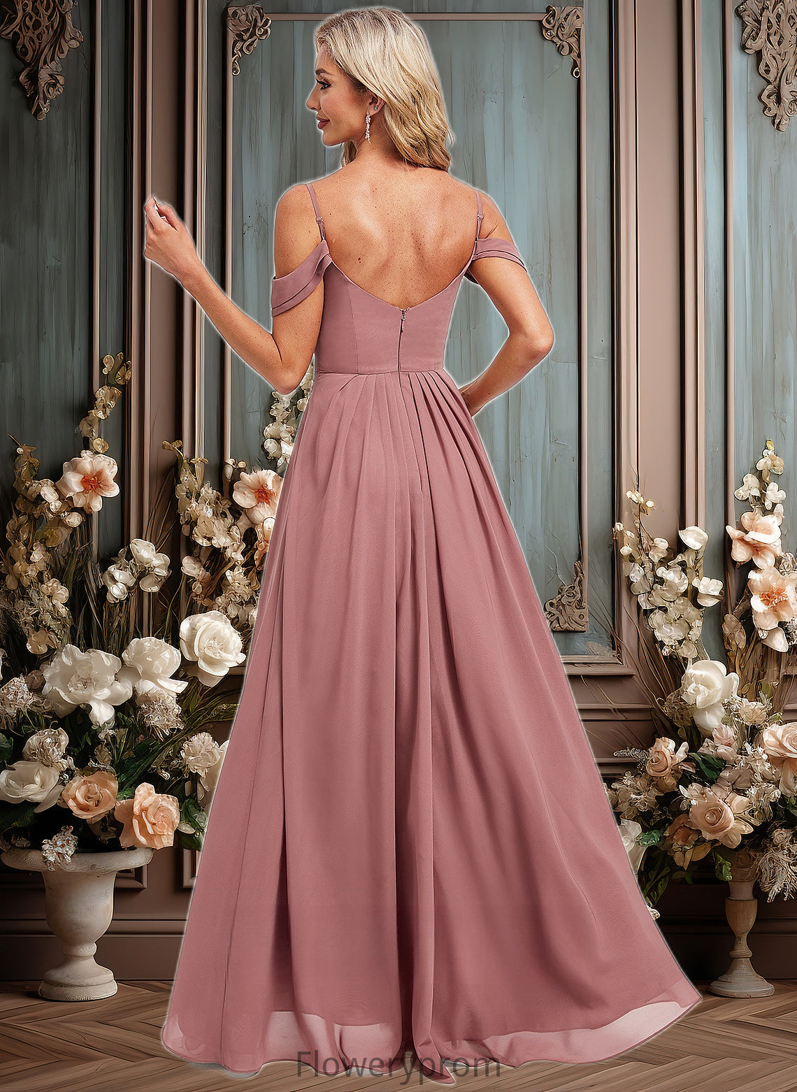 Jimena A-line Cold Shoulder Asymmetrical Chiffon Bridesmaid Dress HDP0025823