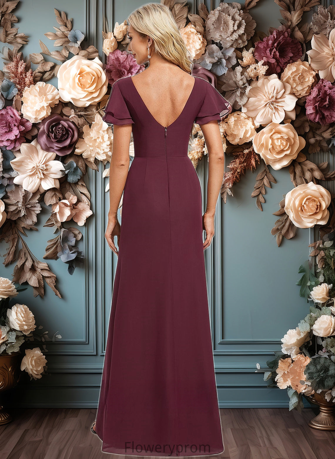 Regan A-line Boat Neck Floor-Length Chiffon Bridesmaid Dress With Ruffle HDP0025827