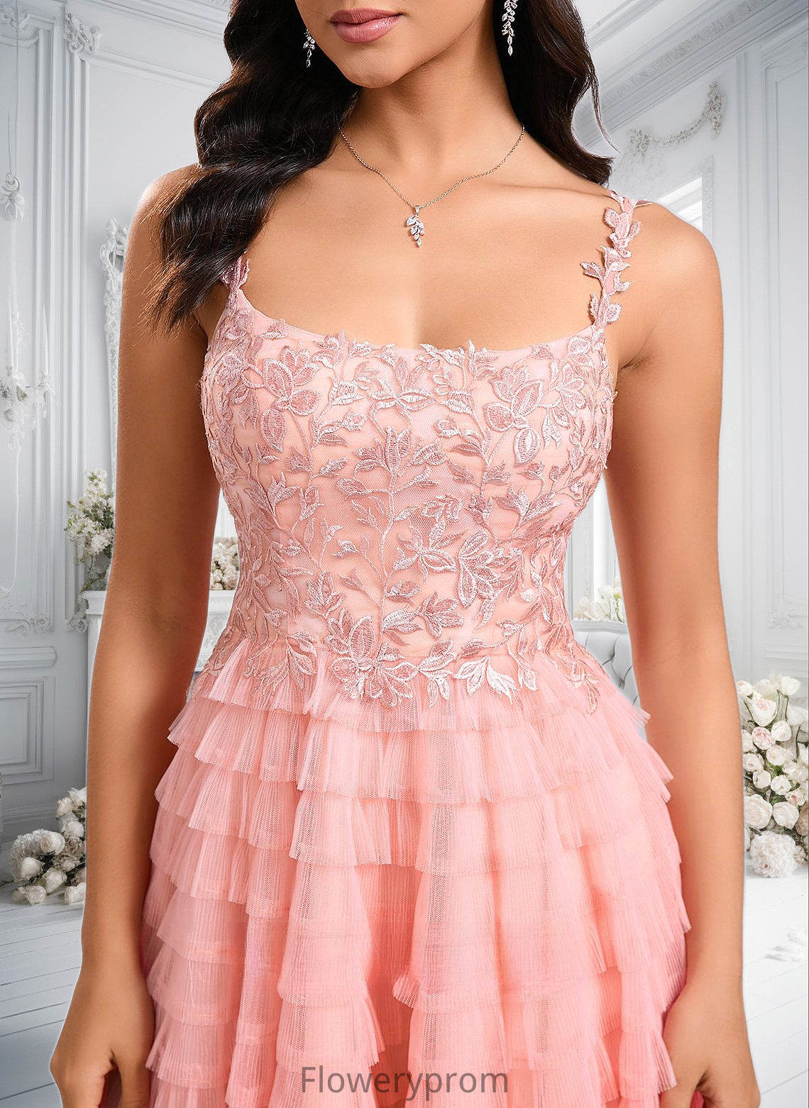 Alani Ball-Gown/Princess Scoop Short Tulle Lace Homecoming Dress With Ruffle HDP0025676