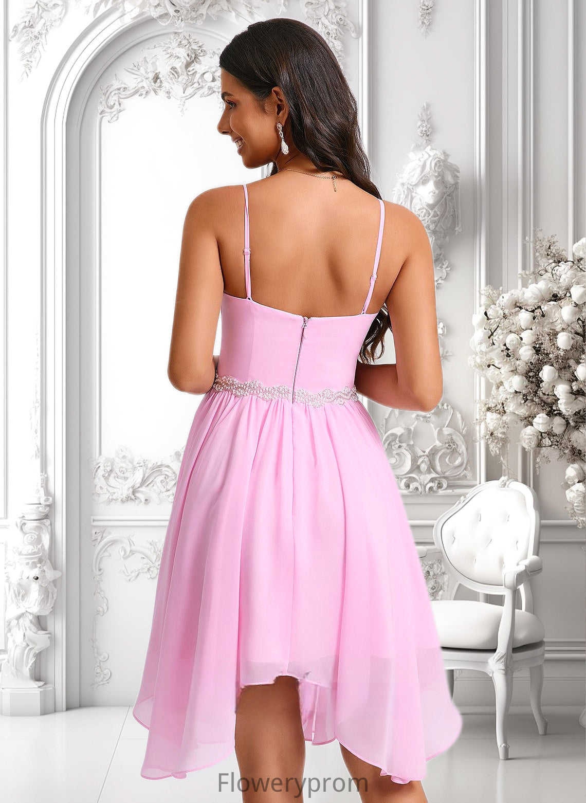 Rebecca A-line Sweetheart Asymmetrical Chiffon Homecoming Dress With Beading HDP0025690