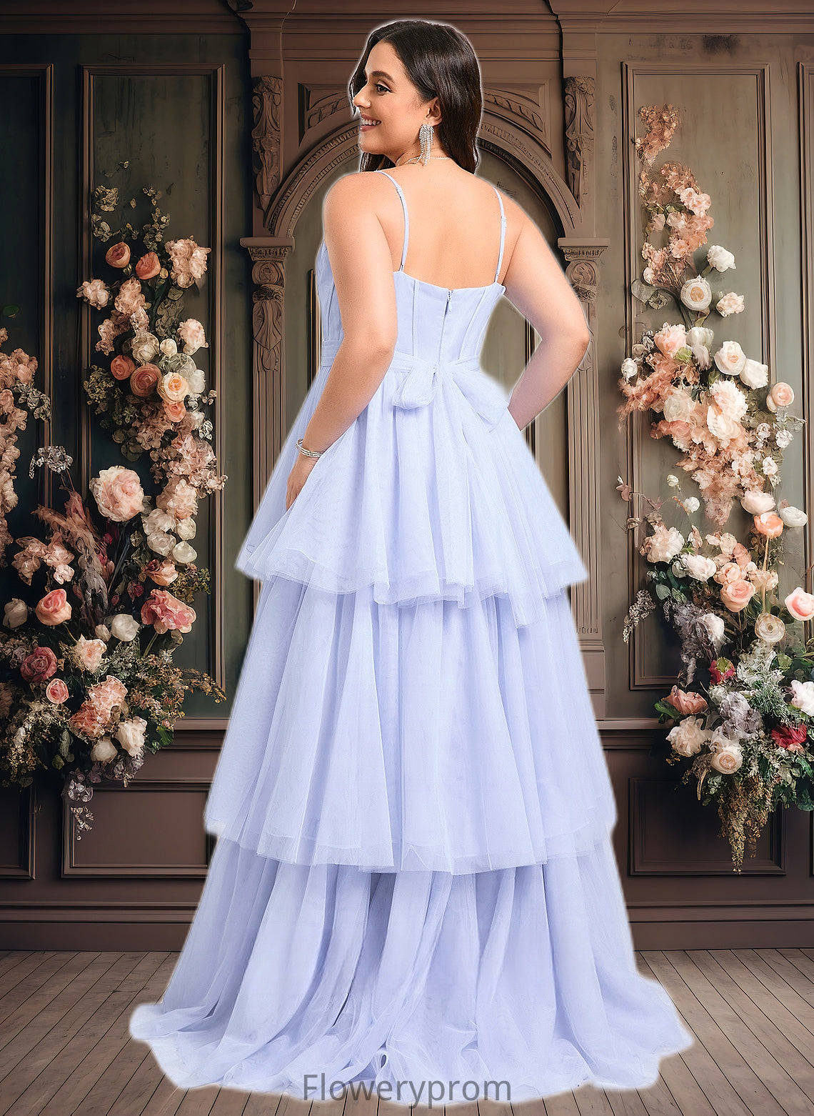 Karissa Ball-Gown/Princess Sweetheart Sweep Train Tulle Prom Dresses With Bow HDP0025843