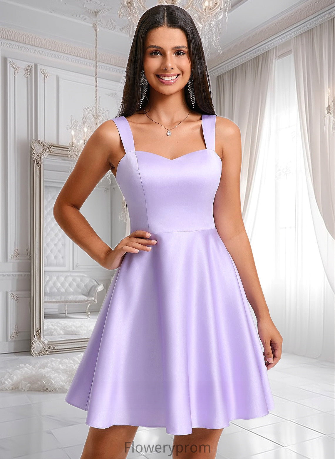 Saniya A-line Sweetheart Short Satin Homecoming Dress With Bow HDP0025682