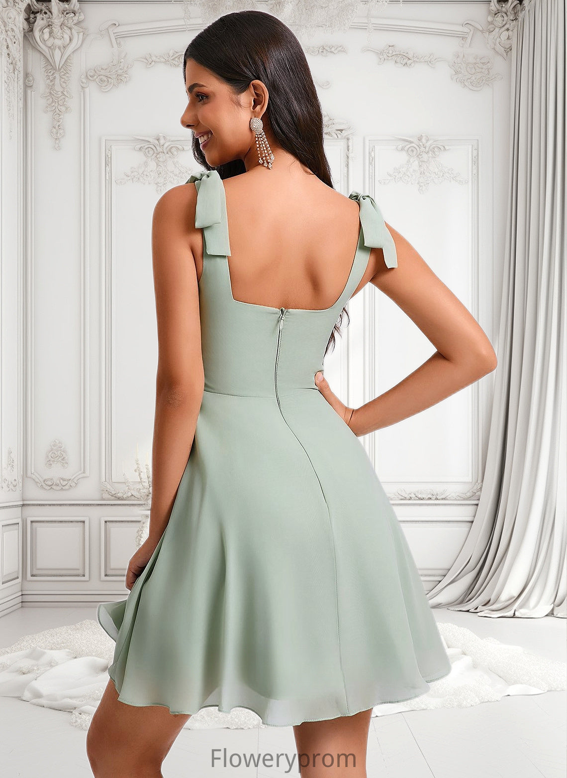 Lois A-line Square Short Chiffon Homecoming Dress With Bow HDP0025655