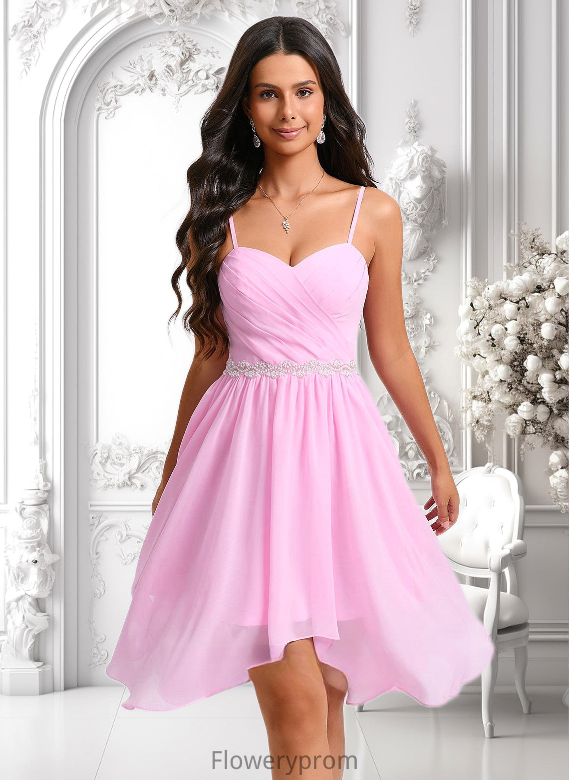 Rebecca A-line Sweetheart Asymmetrical Chiffon Homecoming Dress With Beading HDP0025690