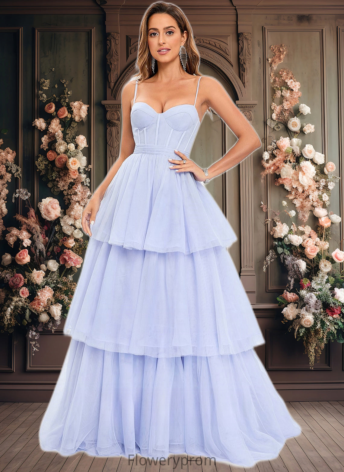 Karissa Ball-Gown/Princess Sweetheart Sweep Train Tulle Prom Dresses With Bow HDP0025843