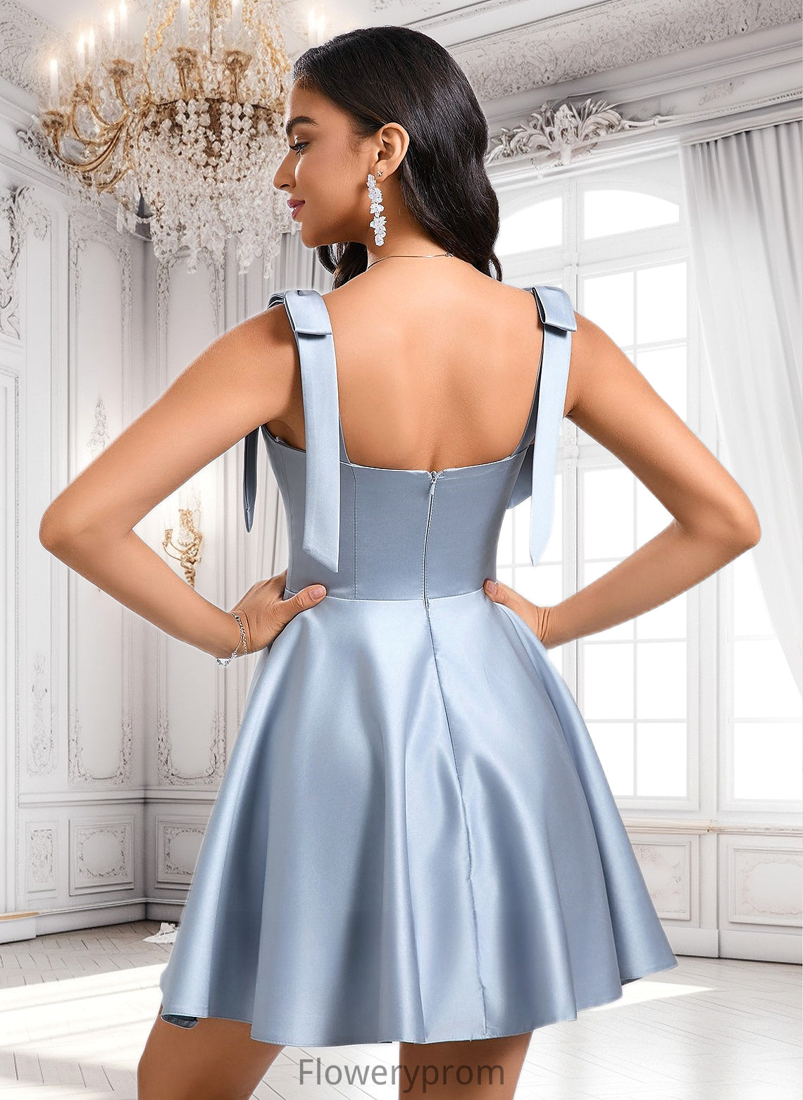 Izabelle A-line Sweetheart Short Satin Homecoming Dress With Bow HDP0025678