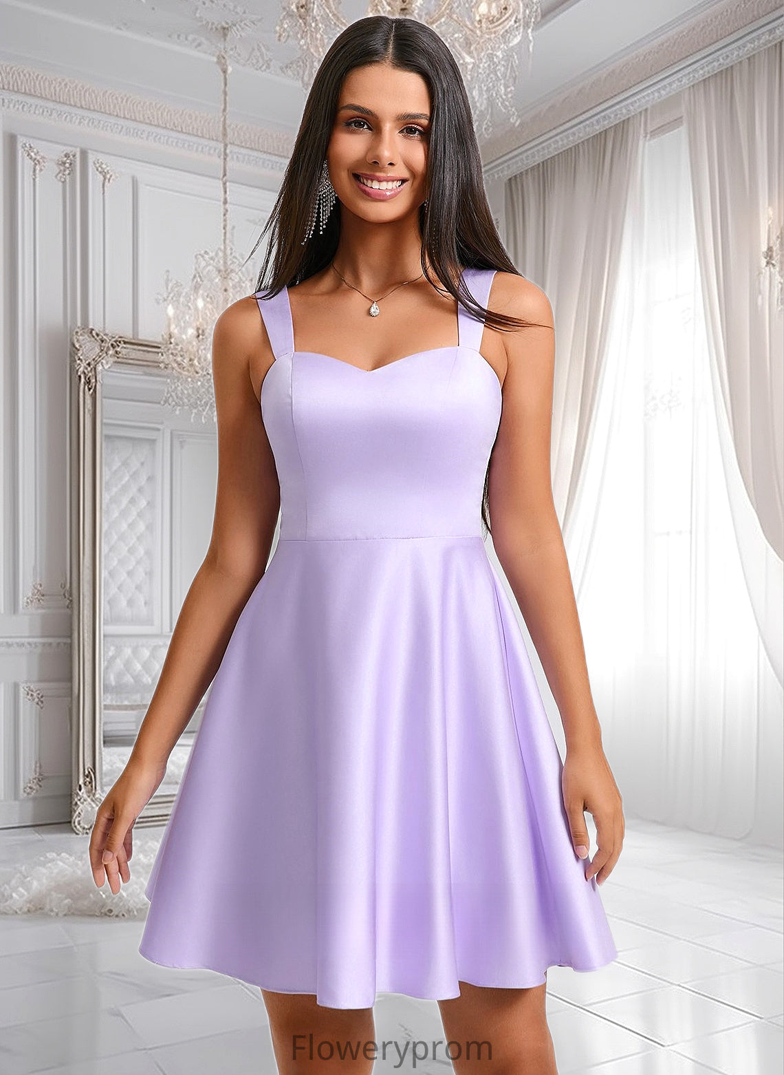 Saniya A-line Sweetheart Short Satin Homecoming Dress With Bow HDP0025682