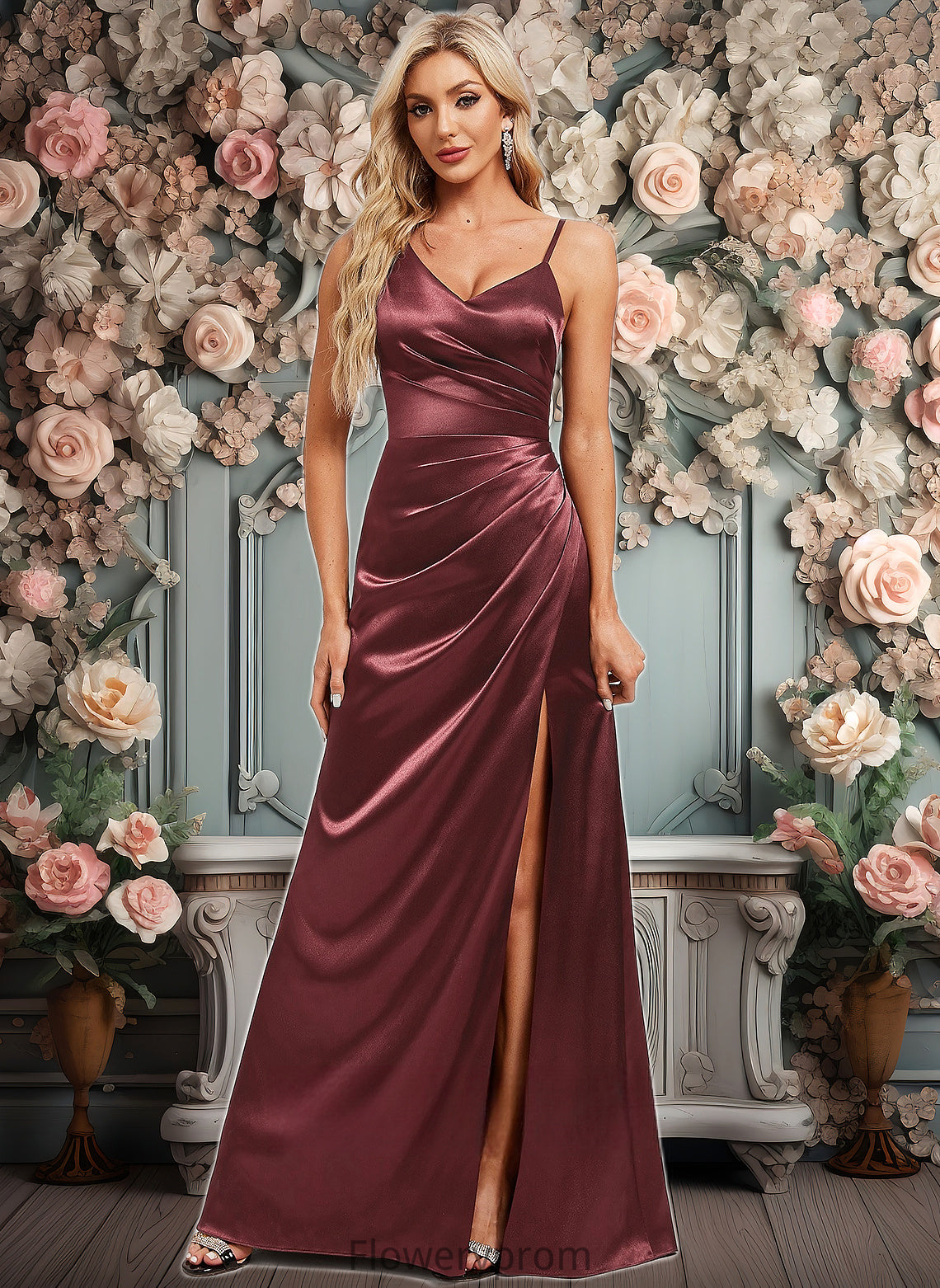 Alexa A-line Asymmetrical Floor-Length Stretch Satin Bridesmaid Dress HDP0025828